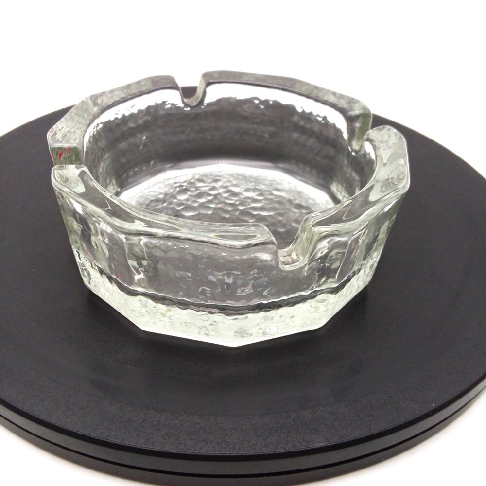 Ashtray VTG Clear Glass Hammered Textured Design Ash Tray Retro Cigarette Smoke